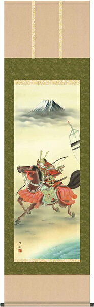 【お得クーポン配布中】 掛け軸/節句画/武者・兜/若武者/長江桂舟/三美会/洛彩緞子本表装/尺五サイズ幅54.5cm/桐箱畳紙収納/表装品質十年保証/端午の節句掛軸 初節句 こどもの日