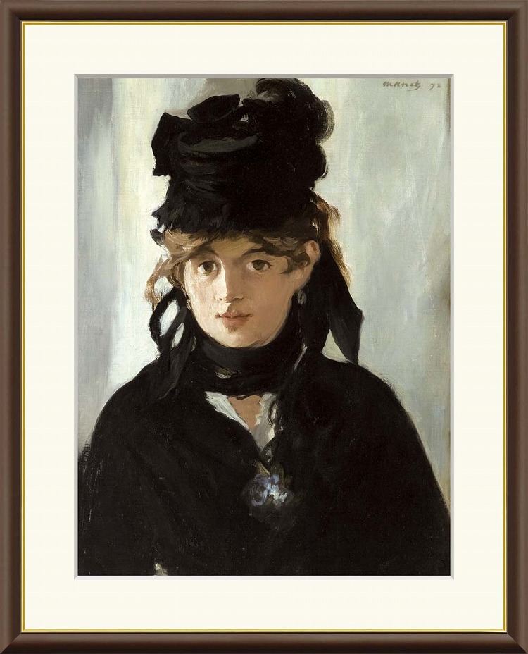【お得クーポン配布中】 世界の名画 みれの花束をつけたベルト・モリゾ　マネ F8　61×49.5cm 手彩仕上 高精細巧芸美術画 インテリア 額入り　額装込　アート　ギフト　巣ごもり　油絵