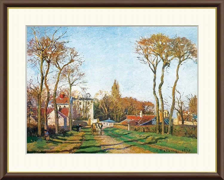 【お得クーポン配布中】 世界の名画 村の入口　ピサロ F8　61×49.5cm 手彩仕上 高精細巧芸美術画 インテリア 額入り　額装込　アート　ギフト　巣ごもり　油絵