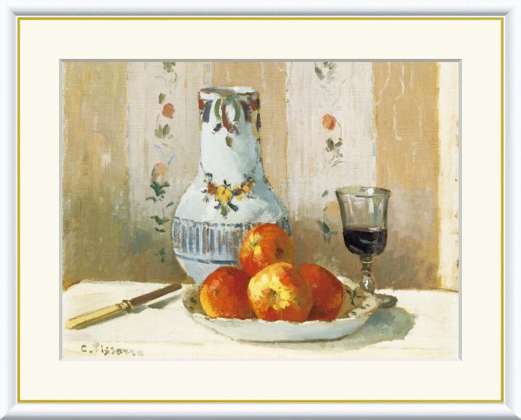 【お得クーポン配布中】 世界の名画 林檎と水差しのある静物　ピサロ F8　61×49.5cm 手彩仕上 高精細巧芸美術画 インテリア 額入り　額装込　アート　ギフト　巣ごもり　油絵