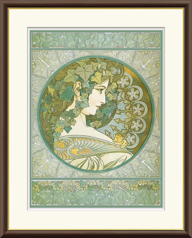 【お得クーポン配布中】 世界の名画 木蔦　ミュシャ F8　61×49.5cm 手彩仕上 高精細巧芸美術画 インテリア 額入り　額装込　アート　ギフト　巣ごもり　油絵 7,738円