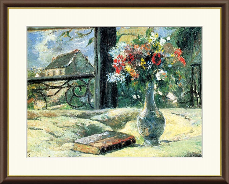 【お得クーポン配布中】 世界の名画 窓辺に咲く花瓶 ゴーギャン F8 61×49.5cm 手彩仕上 高精細巧芸美術画 インテリア 額入り 額装込 アート ギフト 巣ごもり 油絵