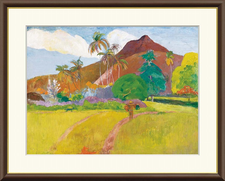 【お得クーポン配布中】 世界の名画 タヒチの山 ゴーギャン F8 61×49.5cm 手彩仕上 高精細巧芸美術画 インテリア 額入り 額装込 アート ギフト 巣ごもり 油絵