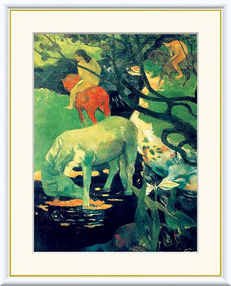 【お得クーポン配布中】 世界の名画 白い馬　ゴーギャン F8　61×49.5cm 手彩仕上 高精細巧芸美術画 インテリア 額入り　額装込　アート　ギフト　巣ごもり　油絵 7,738円