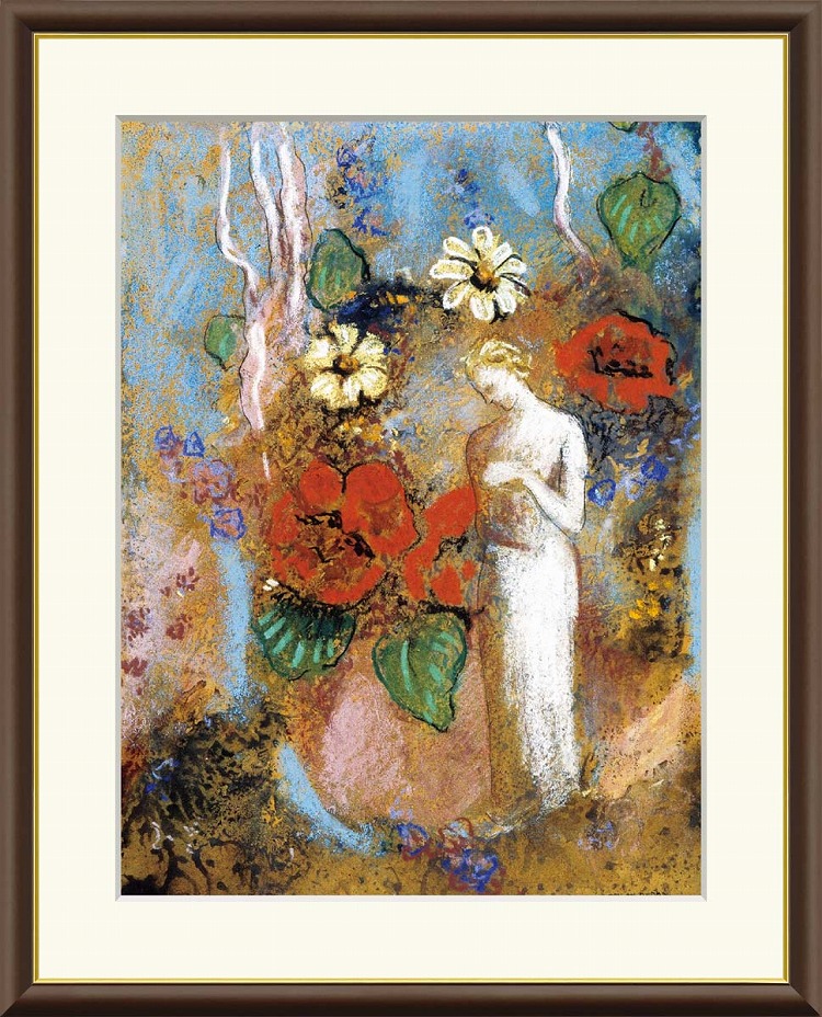 【お得クーポン配布中】 世界の名画 パンドラ　ルドン F8　61×49.5cm 手彩仕上 高精細巧芸美術画 インテリア 額入り　額装込　アート　ギフト　巣ごもり　油絵
