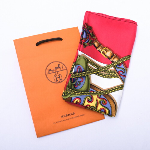 中古 エルメス Hermes マフラー カレ90 地絹 Festival 祭事 ペイズリー バンダナ 大判 ショール レディース メンズ 赤み 赤み 白いこと マルチ色 R Bharadwajclasses Com