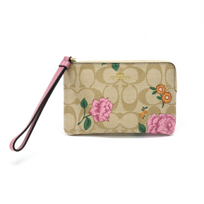 COACH コーチ　ポーチ財布リストレット　アイボリー　花柄フラワーフローラル COACH コーチ ポーチ財布リストレット アイボリー 花柄フラワー