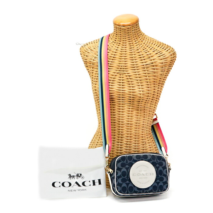 コーチ COACH ショルダーバッグ デニム / レザー シグネチャー C2822 カメラバッグ クロスボディ 斜め掛け 肩掛け ポシェット レディース ネイビー / ホワイト 中古 mba15015｜p.o.s.h. Online Store 店