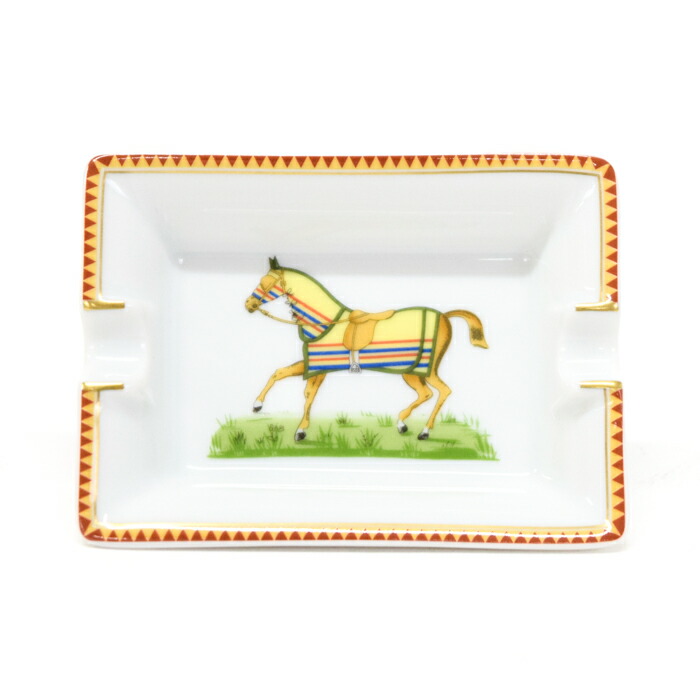 【HERMES 】エルメス　アッシュトレイ 馬 陶器 ホワイト ゴールドイエロー 楽天市場】セール HERMES エルメス アッシュトレイ 灰皿 馬柄 馬