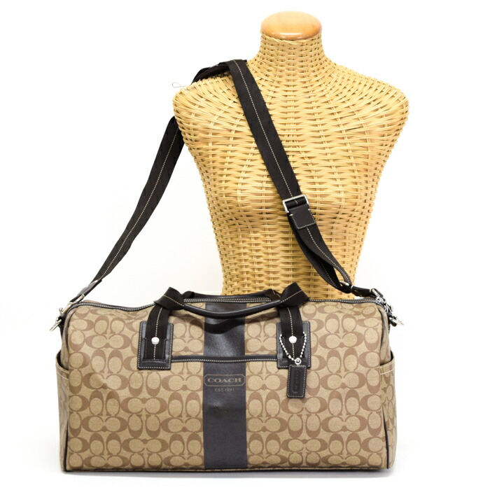 COACH コーチ ボストンバッグ　レザー×キャンバス カーキ 黒 2回使用 COACH コーチ ボストンバッグ レザー×キャンバス カーキ 黒 2回使用