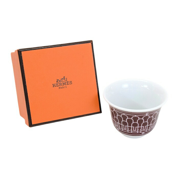 【S価値づける】 エルメス HERMES 優勝杯 No2 〈Hデコ〉 ミニ ポーセリン (瀬戸もの) ミニ優勝杯 水呑み おちょこ 食器 レディース メンズ 赤いこと / 白いこと 置き目品 新品負けず劣らず 中古 mbo30005