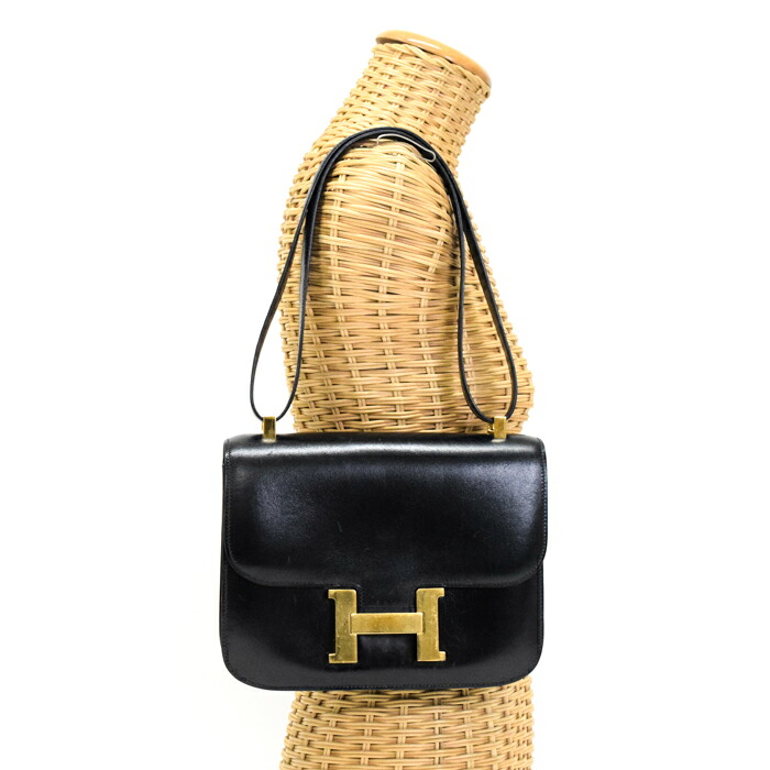 【Bランク】 エルメス HERMES コンスタンス 23 ボックスカーフ (レザー) GD金具 〇L刻印 (1982年) ショルダーバッグ セミショルダー 肩掛け 2WAYバッグ ハンドバッグ レディース メンズ ノワール (ブラック) 正規品 中古 mbs12002