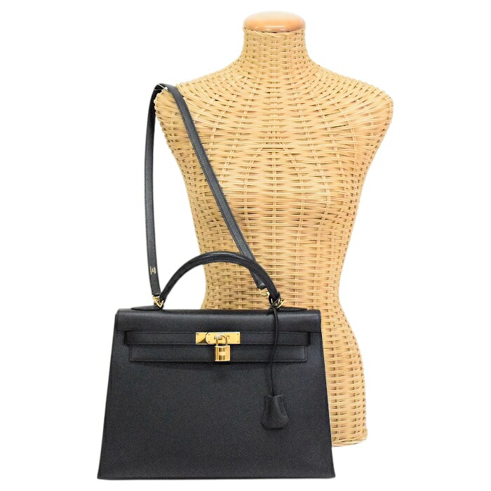 【Aランク】 エルメス HERMES ケリー 32 外縫い エプソン (レザー) GD金具 C刻印 (2018年) ハンドバッグ 手提げかばん トップハンドルバッグ ビジネスバッグ レディース メンズ ノワール (ブラック) 正規品 美品 中古 mbt16003