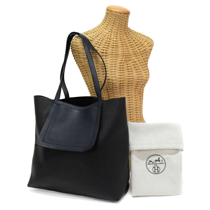 【Bランク】 エルメス HERMES カバセリエ 46 トリヨンクレマンス (レザー) Z刻印 (2021年) トートバッグ 肩掛け ビジネスバッグ レディース メンズ ノワール (ブラック) / ブルーニュイ (ネイビー) 正規品 中古 mbw16006