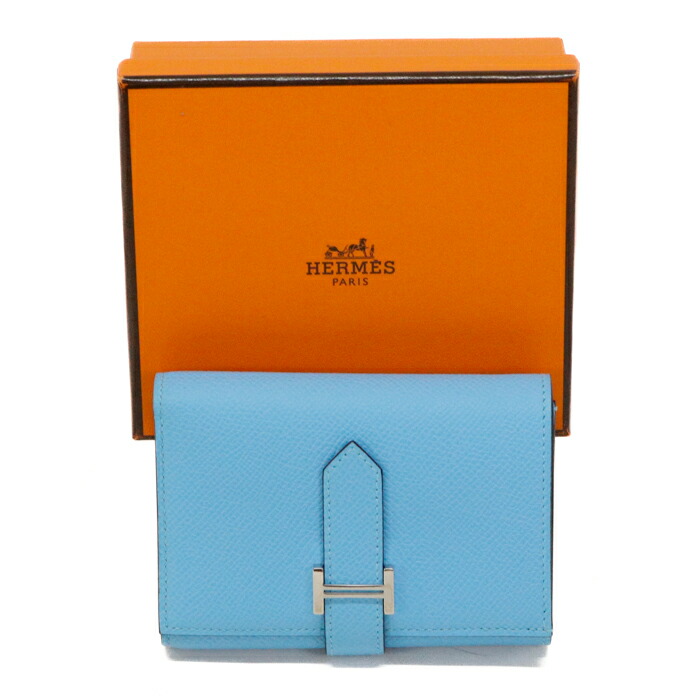 【Sランク】 エルメス HERMES ベアンコンビネ ヴェルソ エプソン (レザー) SV金具 B刻印 (2023年) 三つ折り財布 コンパクトウォレット H金具 レディース メンズ セレステ (ライトブルー) / ヴェールジェイド (グリーン) 正規品 新品同様 中古 mbw26002