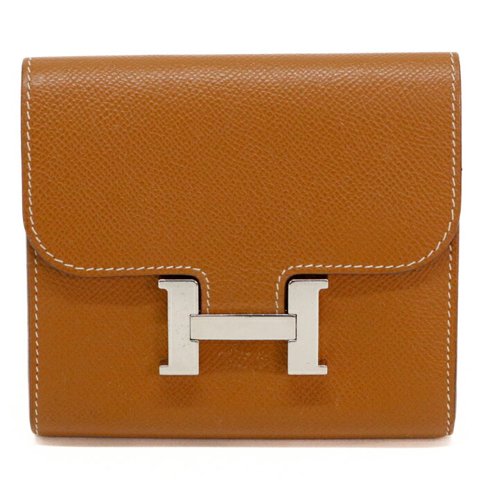 【AB位置づける】 エルメス HERMES コンスタンス パウダーコンパクト エプソン (なめし革) SV金具 □N目じるし (2010年) 二つ折り金入れ かぶせ蓋 ミディアムウォレット コンパクトウォレット H金具 レディース メンズ ゴールド (点火装置赤銅色) 定め事品 中古 mbx06004