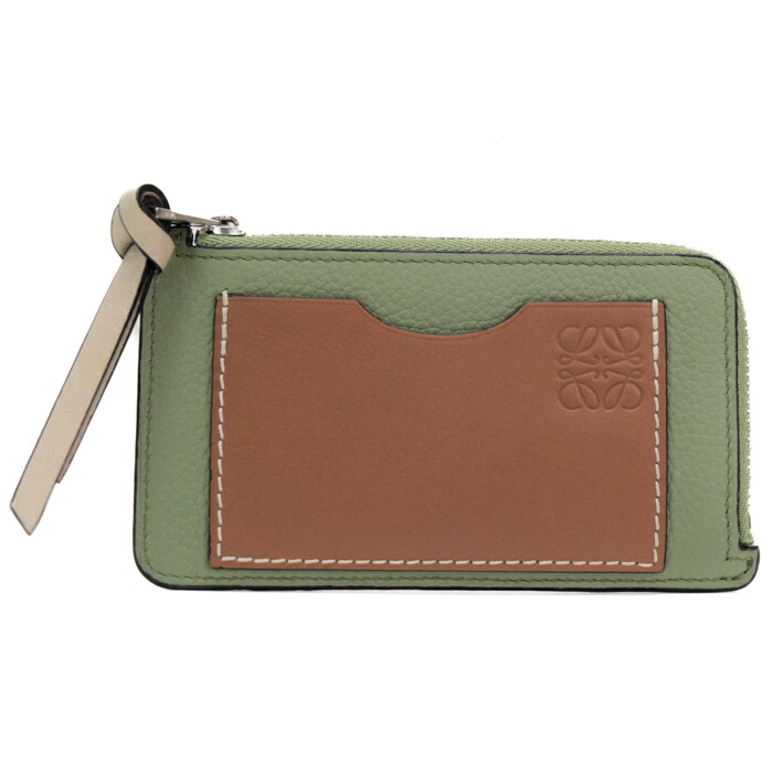 【AB序列付ける】 ロエベ LOEWE コインカードホルダー ソフトグレインカーフ (なめし革) アナ瓦 C660Z40X04 歌留多容れもの フラグメントケース ミニ銭入れ メンズ レディース ローズマリー (ライトグリーン) / タン (赤銅色) 定まり品 中古 mbx15013