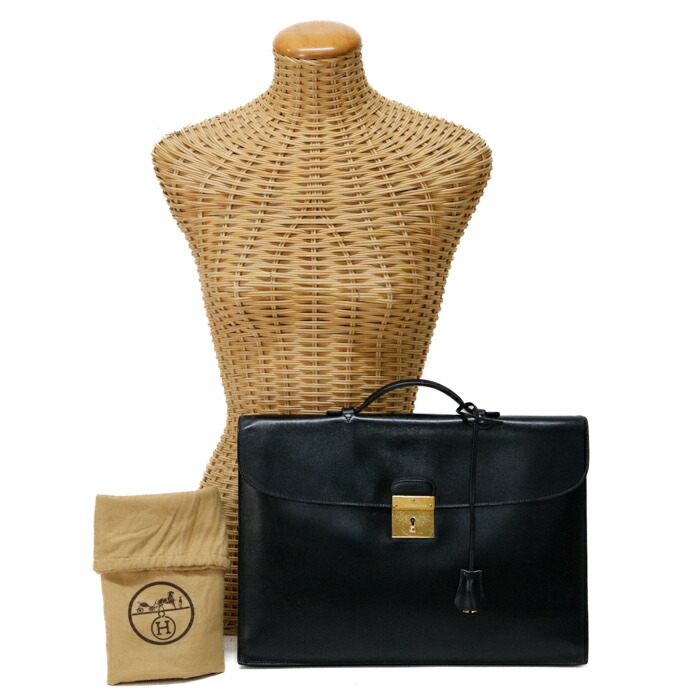 【B位置づける】 エルメス HERMES キリウス ボックスカーフ (なめし革) GD金具 〇V目じるし (1992年) ブリーフ容れもの 商行為御徒面子 書きものかばん メンズ レディース ノワール (黒いこと) 定め事品 中古 mbx23002