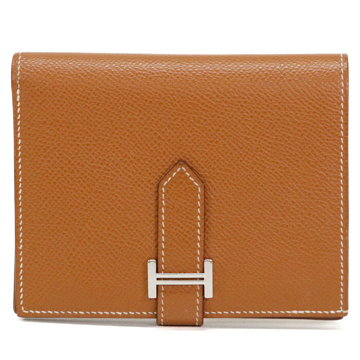 【ABランク】 エルメス HERMES ベアン コンパクト エプソン (レザー) SV金具 Z刻印 (2021年) 二つ折り財布 ミディアムウォレット コンパクトウォレット H金具 レディース メンズ ゴールド (ライトブラウン) 正規品 中古 mbz15007｜p.o.s.h. Online Store 店
