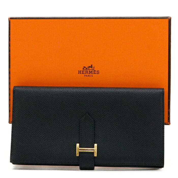 【A位置づける】 エルメス HERMES ベアン スフレ エプソン (なめし革) GD金具 W目じるし (2024年) 長金入れ かぶせ蓋 二つ折り金入れ コンチネンタルウォレット H金具  メンズ レディース ノワール (黒いこと) 定め事品 美品 中古 mbz15009