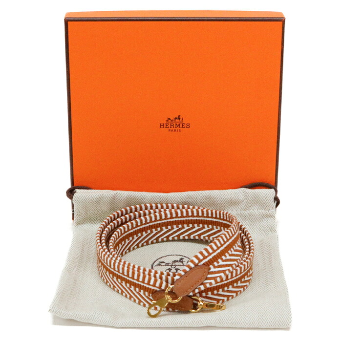 【Sランク】 エルメス HERMES バンドリエール サングル カヴァル ミニバッグ専用 トワル (キャンバス) / スイフト (レザー) GD金具 C刻印 (2018年) ケリー エブリン メンズ レディース ゴールド (ライトブラウン) / エクリュ (アイボリー) 正規品 新品同様 中古 mcb01002｜p.o.s.h. Online Store 店