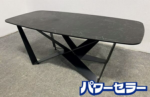 TARNY/ターニー オニキス柄陶器天板 リビング時刻表 マクロン 幅120 石ころ調 今めかしい 室内装飾 中古調度品 店先引取歓迎 R10278