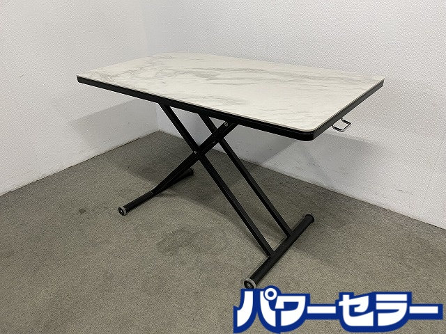 IDC大塚 陶器天板 昇降機早見表 グラダナ 幅110 昇降38～73糎 シャインホワイト 今めかしい 室内装飾 中古調度品 店先引取歓迎 R10670