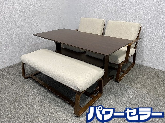 無印良品 リビングダイニング4点セット テーブル幅130/チェア2脚/ベンチ ウォールナット材 インテリア 中古家具 店頭引取歓迎 R10896|中古リサイクルのパワーセラー