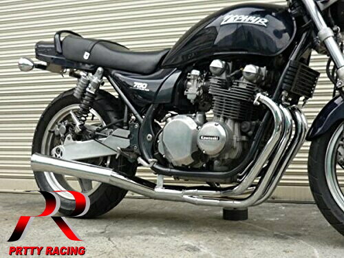 PRETTYRACING SPIDER KAWASAKI ゼファー750 Z2バズーカ ショート管 70π 新品 マフラー フランジ無 メッキ