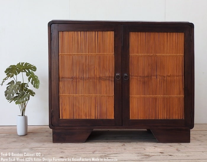 アジアンバンブーキャビネット 古民家 楽天市場】チーク＆バンブーキャビネット100cm 送料無料 キャビネット