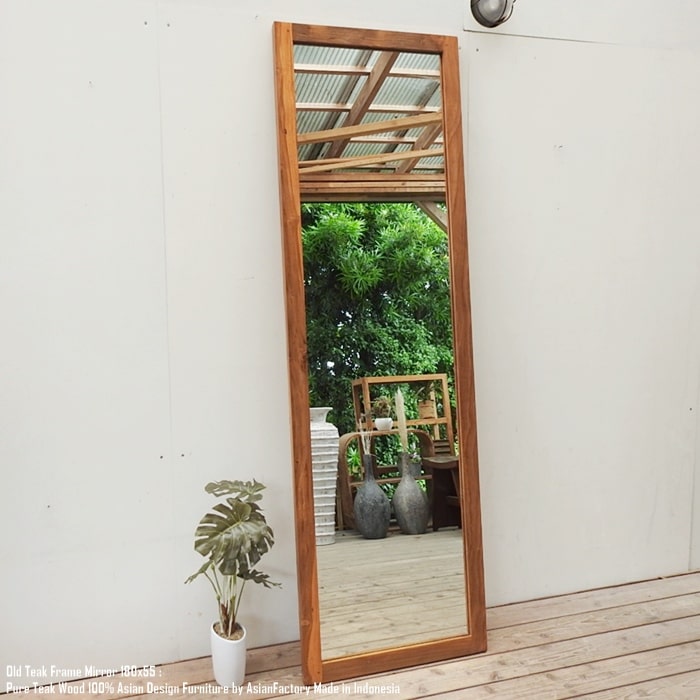 楽天市場】7cmフレーム オールドチーク無垢材 フレームミラー 70cm