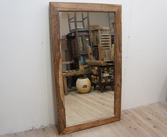 姿見鏡 120cm×70cm オールドチーク無垢材 全身ミラー バリ家具 アジアン家具 古材 チーク材 木製フレーム 天然木 モダンアジアン 送料無料 ウォールナット マホガニーに並ぶ高級木材 業販 卸 スーパーセール