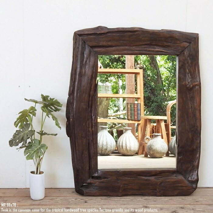 楽天市場】オールドチーク無垢材フレームミラー60cm 青 送料無料