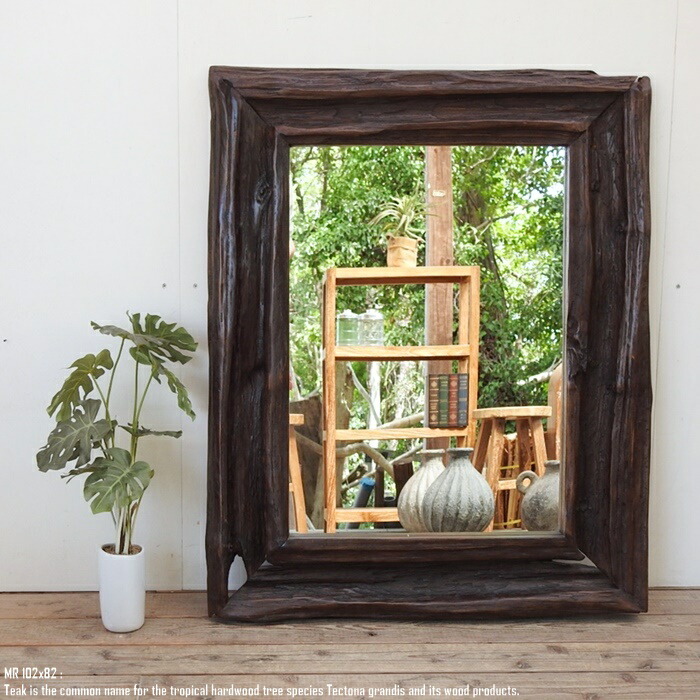 楽天市場】オールドチーク無垢材フレームミラー60cm 青 送料無料