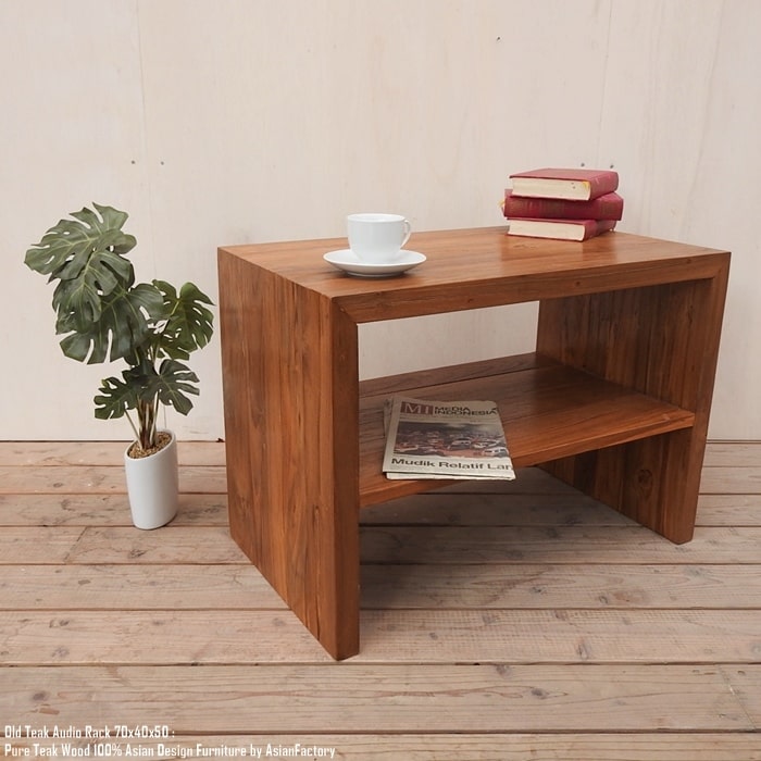 楽天市場】オールドチーク無垢材 オーディオラック 2段 幅50cm×奥行