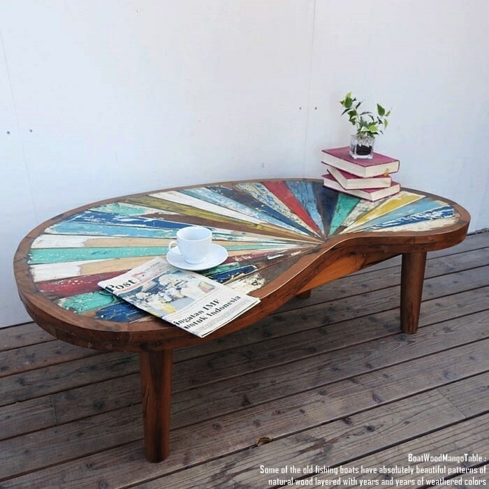 ラウンドテーブル ディーボディ 古木 船 スチール 机 丸テーブル 古材
