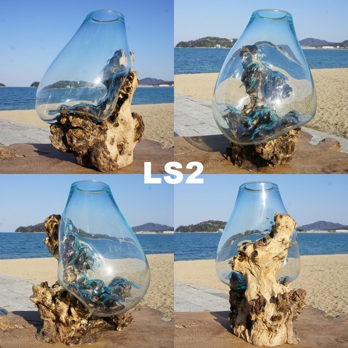 ポイント10倍 選べる 流木ガラス オブジェ 特大 Ls28 花瓶 アクアリウム テラリウム フラワーポット 金魚鉢 メダカ水槽 バリ島 アジアン雑貨 ポプリ入れ 容器 器 リサイクルガラス オブジェ かわいい リサイクルウッド 買い回り ポイント消化 業販 卸売可 スーパーセール