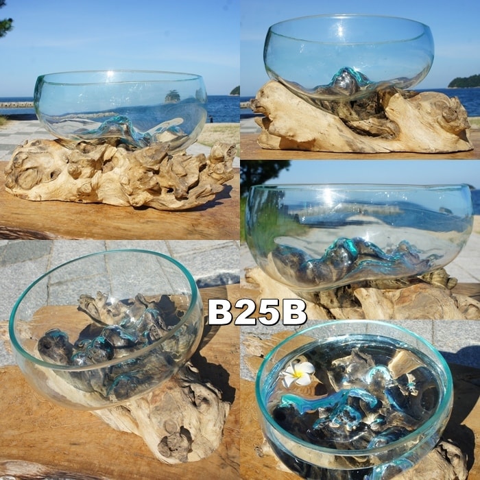 選べる 流木硝子オブジェ B25 花瓶 水槽 テラリウム フラワーポット 金魚鉢 メダカ水槽 バリ島 アジアン雑貨 寄集め入れ 容れもの 容れ物 リサイクルガラス オブジェ リサイクル材木 業因販 卸売可 Brucetires Ca