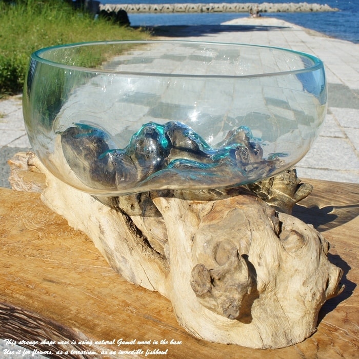 選べる 流木硝子オブジェ B25 花瓶 水槽 テラリウム フラワーポット 金魚鉢 メダカ水槽 バリ島 アジアン雑貨 寄集め入れ 容れもの 容れ物 リサイクルガラス オブジェ リサイクル材木 業因販 卸売可 Brucetires Ca