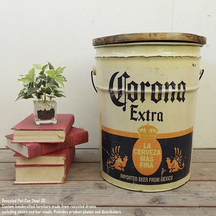 [ポイント2倍]ペール缶 スツール Corona Extra Beer 2 [コロナビール2] ビール 収納付き椅子 リメイク家具 オイル缶 ペンキ缶 ゴミ箱 スチール腰掛 アメリカ雑貨 アメリカン雑貨