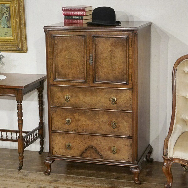 英国イギリスアンティーク家具 トールボーイ チェスト ウォールナット材 B802｜Ｑ&rsquo;Ｓ　ＡＮＴＩＱＵＥＳ