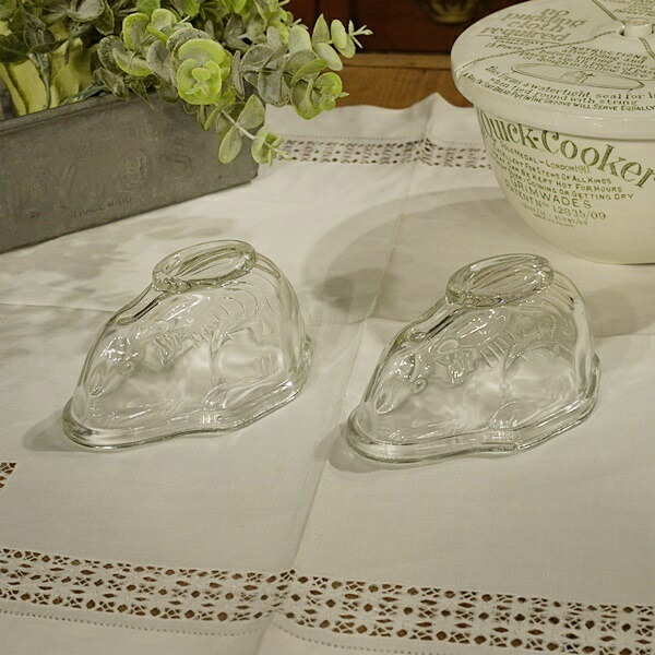 ★大売り出し★連合王国連合王国 アンティーク 1930年月日 JELLY MOULD ゼリーモールド Glass Rabbit Mould ラビットモールド 2個書き割り S029