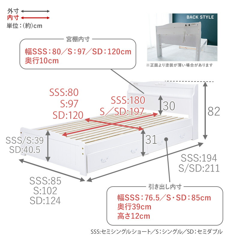 楽天市場 姫系すのこベッド シングル Prima プリマ ベッド シングル 可愛い かわいい 白 収納 引出し 引き出し 姫系 木製 すのこ 棚 コンセント付き 布団 ふとん 敷き布団 収納ベッド フレームのみ Prima プリマ クオリアル 暮らし応援家具shop