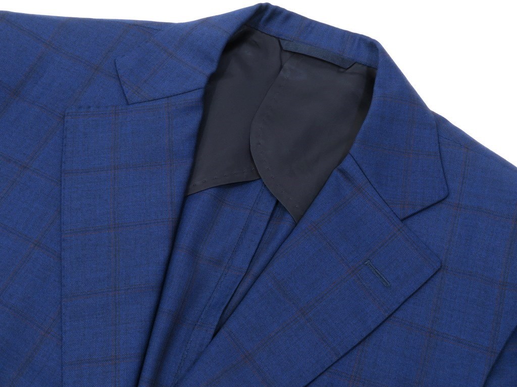 Clothing 中古 インベストメント 中古 チェック Investment ダークブルー ブラウン 3つボタンスーツ クロージング Super140 Sウール インベストメント Clothing 3つボタンスーツ 表記なし M位 中古 インベストメント クロージング Investment Clothing