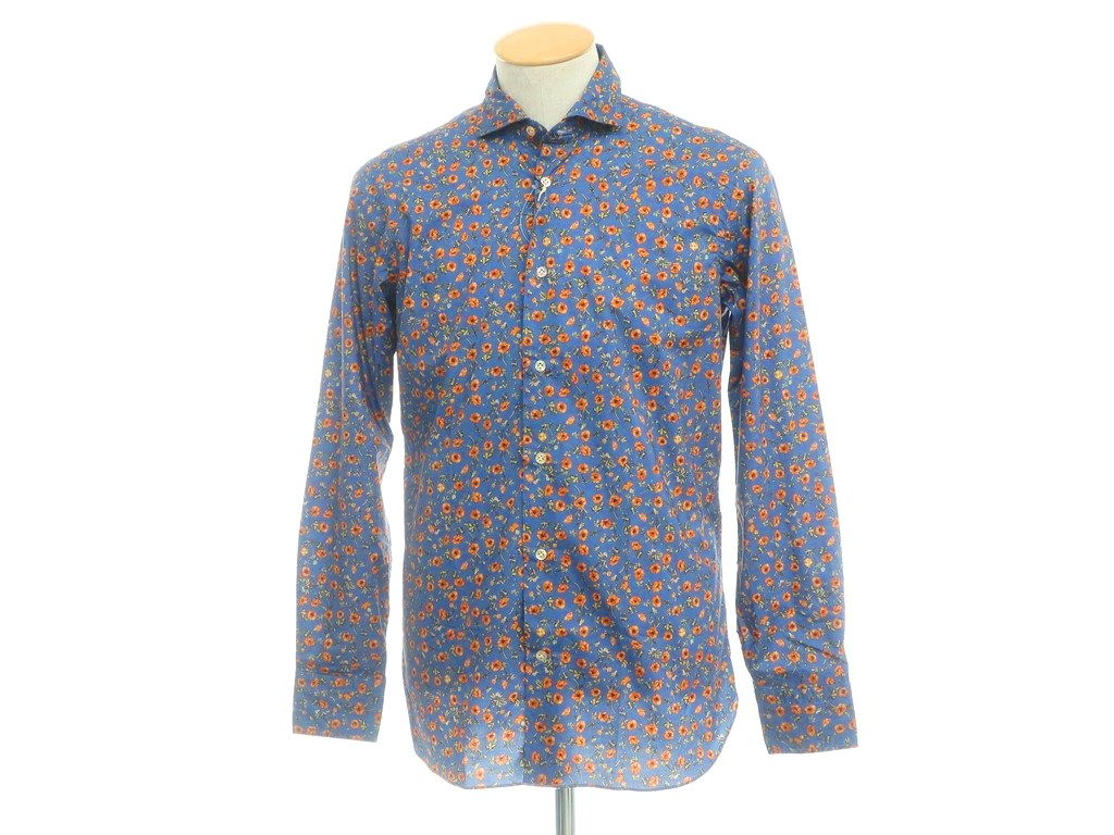 新品 ボリエッロ Borriello コットン 花柄 プリント ワイドカラーシャツ ダークブルー オレンジ サイズ38 Blu S S A W 状態ランクn メンズ Painfreepainrelief Com