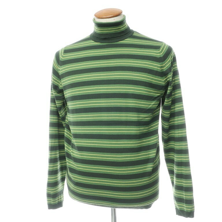 中古 ジョンスメドレー John Smedley ハイゲージ ウール ボーダー タートルネック ニット グリーン イエロー サイズm Grn A W 状態ランクc メンズ 2110apd Fitzfishponds Com