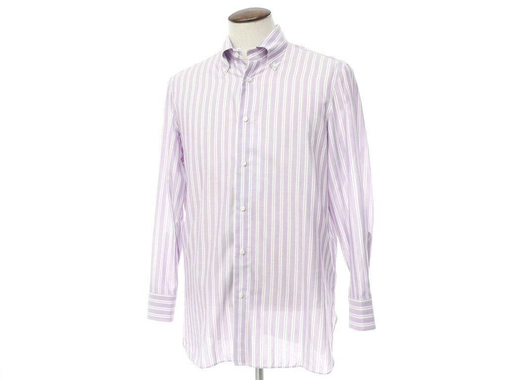 中古 ルイジ ボレッリ Luigi Borrelli コットンリネン ストライプ ボタンダウン ドレスシャツ ラベンダー ホワイト サイズ42 Pup S S 状態ランクb メンズ 2110apd Mydrap Com