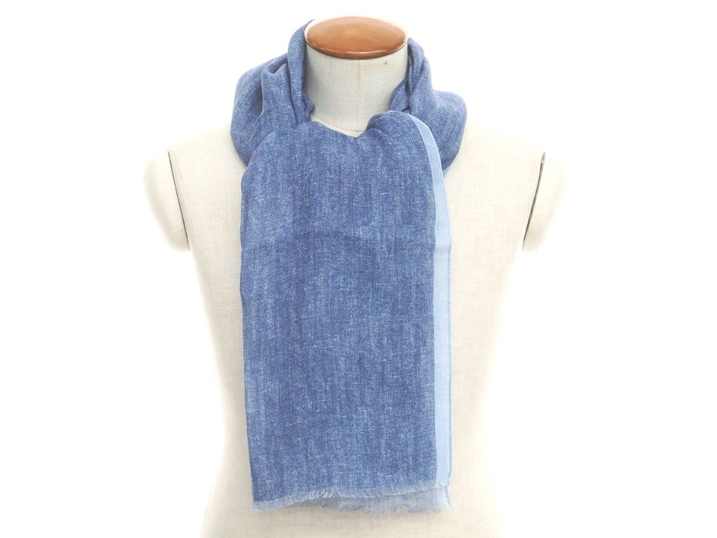 【新品】ブリューワーBREUERリネンプリントストールブルー系【サイズ−】【BLU】【S/S】【状態ランクN】【メンズ】