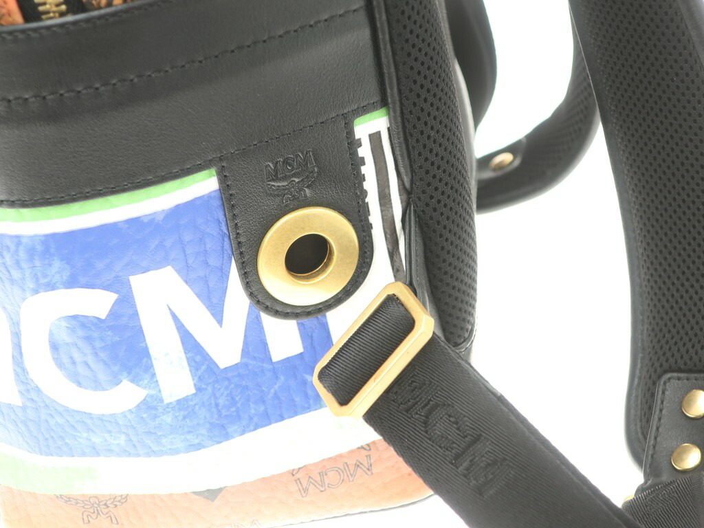 【中古】エムシーエムMCMStarkFlightPrintBackPackレザーバックパックリュックキャメル×マルチ【W