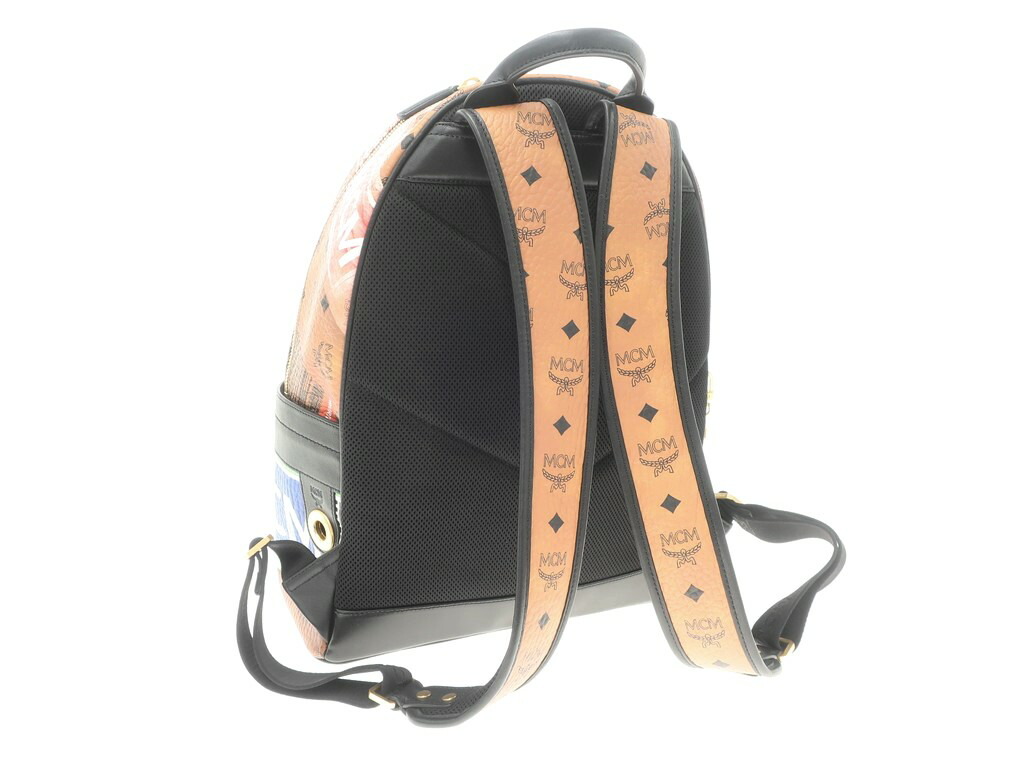 【中古】エムシーエムMCMStarkFlightPrintBackPackレザーバックパックリュックキャメル×マルチ【W